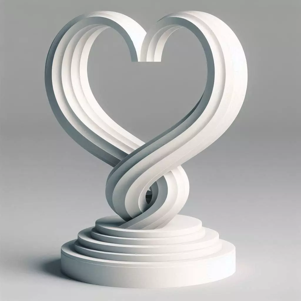 Unfulfilled Love Intertwined Spirals with Heart Shape 3D model_0