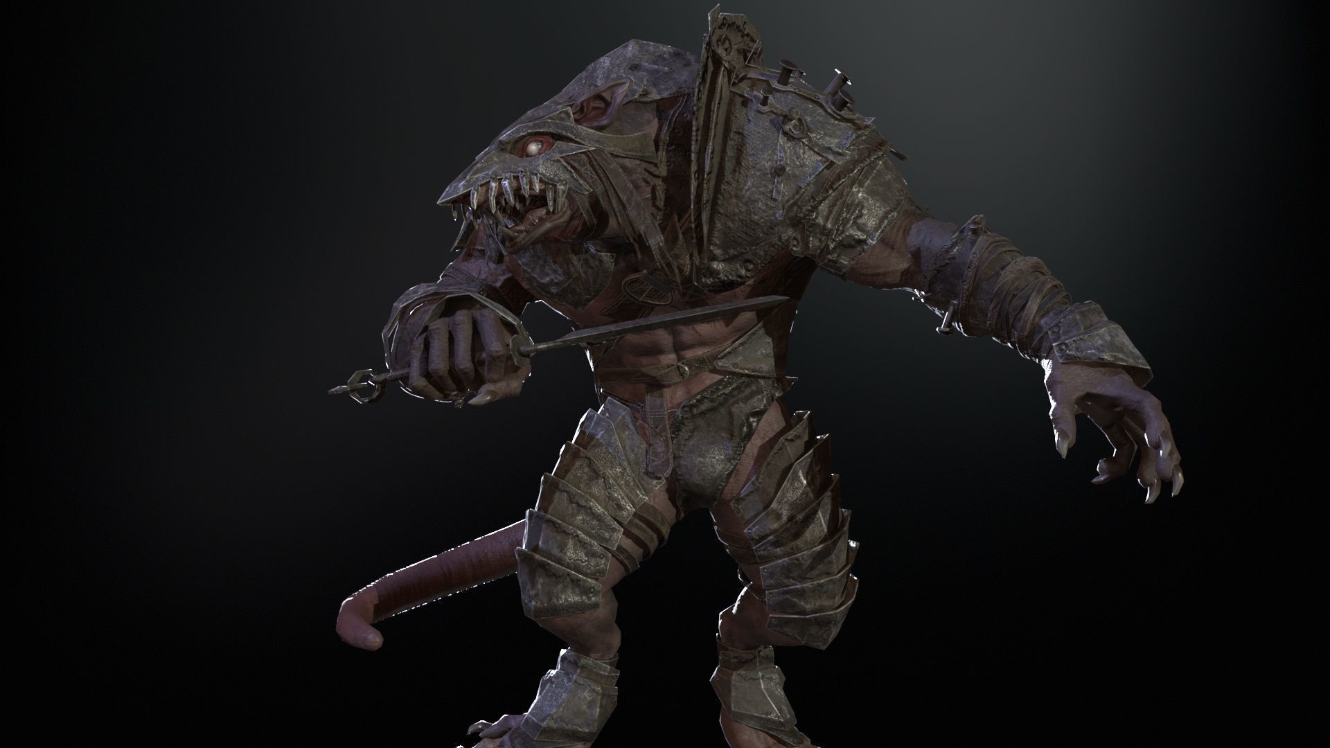 RatMan Warrior1 Low-poly 3D model_9