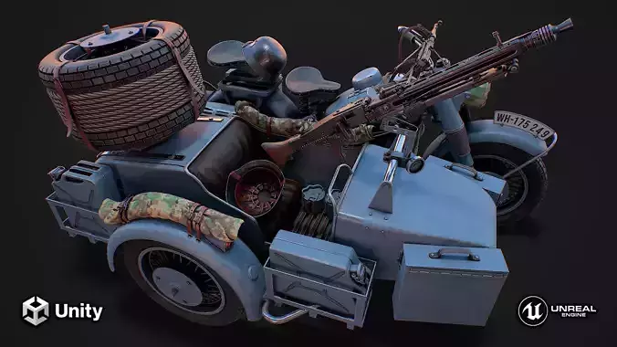 Military motorcycle Low-poly 3D model