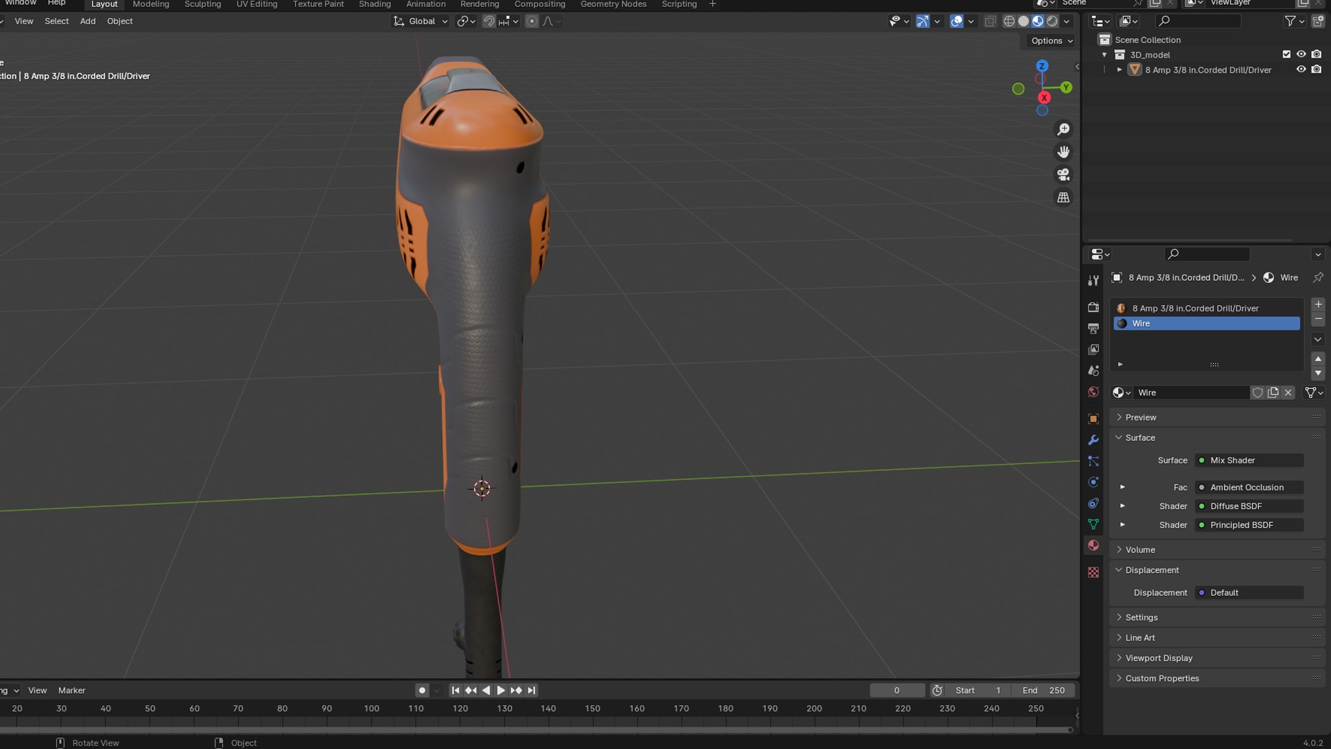 Rigid 8 Amp 38 inCorded DrillDriver Low-poly 3D model_3