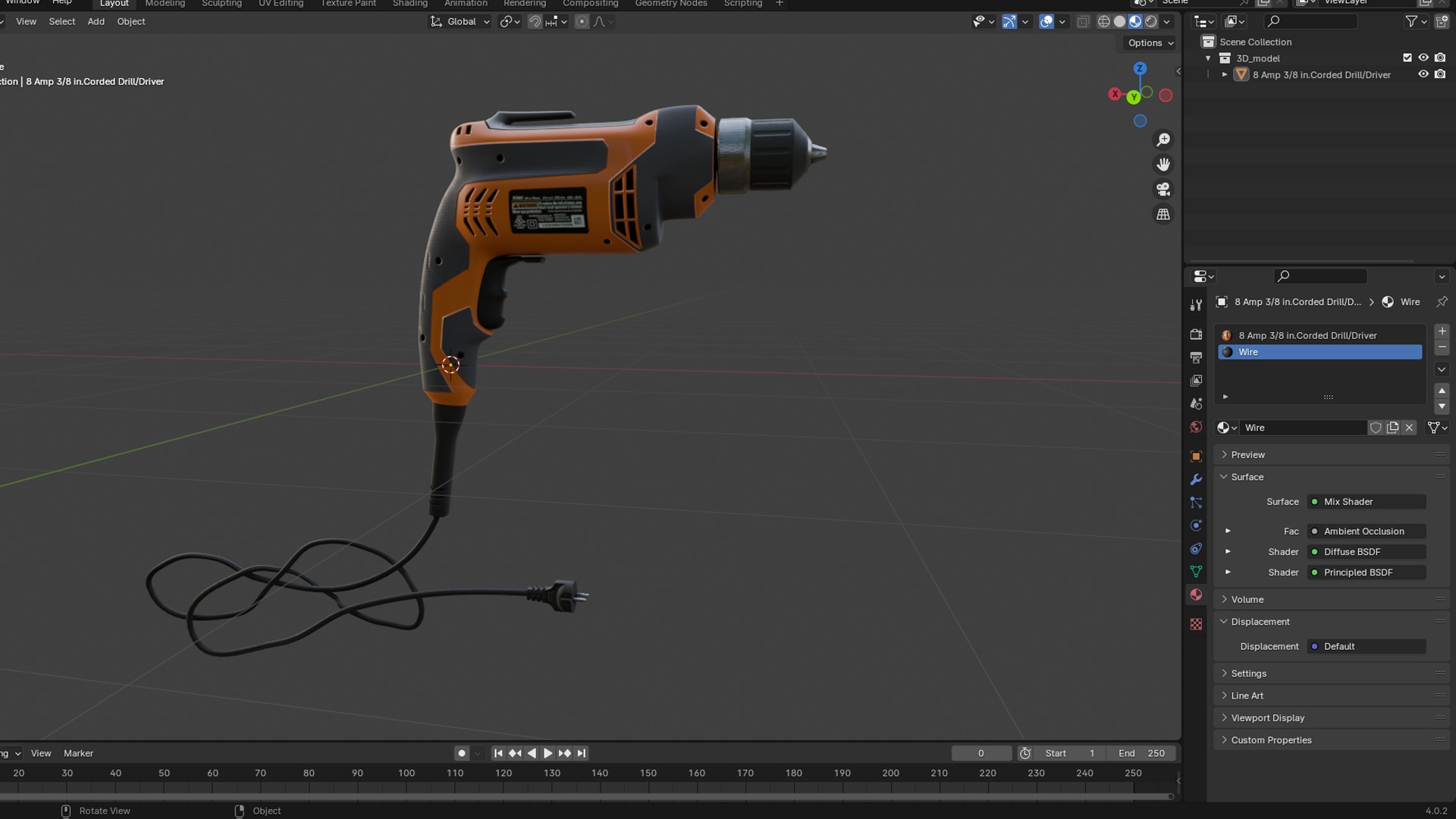 Rigid 8 Amp 38 inCorded DrillDriver Low-poly 3D model_4