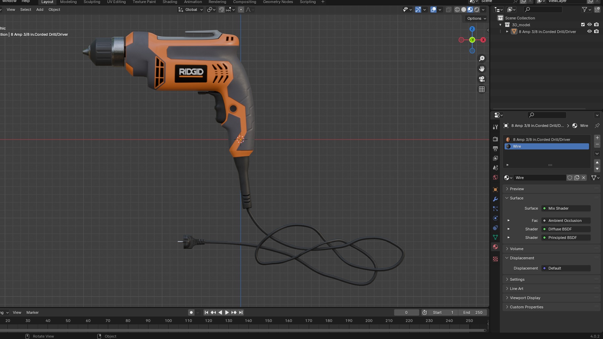 Rigid 8 Amp 38 inCorded DrillDriver Low-poly 3D model_5