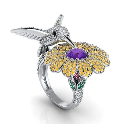 Colibri on Flower Ring 3D print model