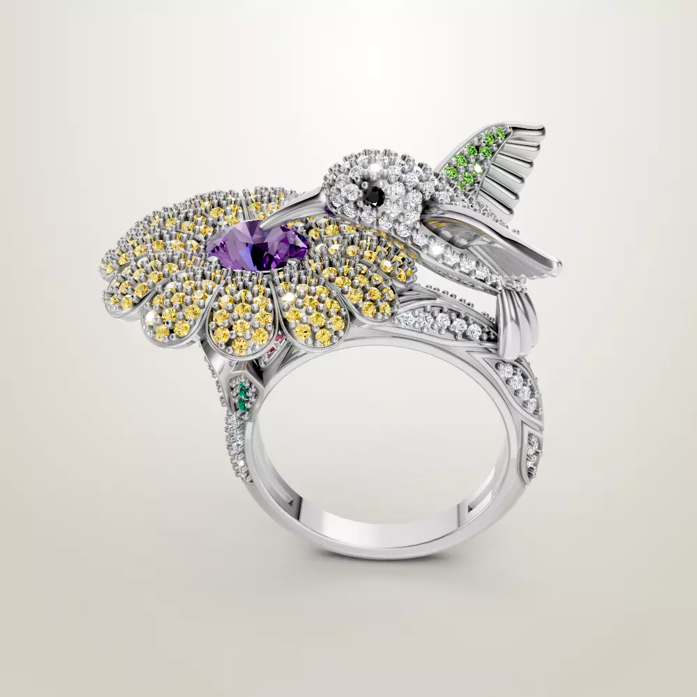 Colibri on Flower Ring 3D print model