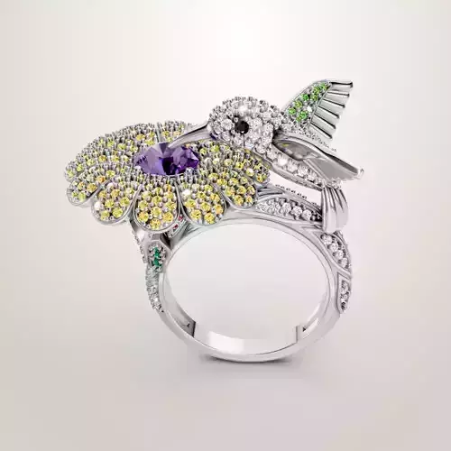 Colibri on Flower Ring