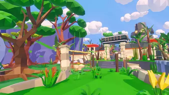 Low Poly Aztec Jungle - URP Refreshed Low-poly 3D model