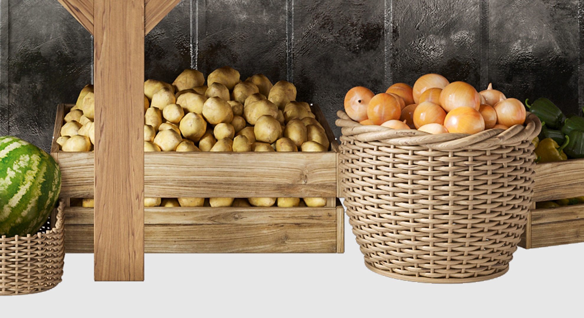 Display case with fruits and vegetables at the market 3D model_2