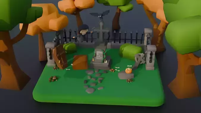 Cute Graveyard Low-poly 3D model