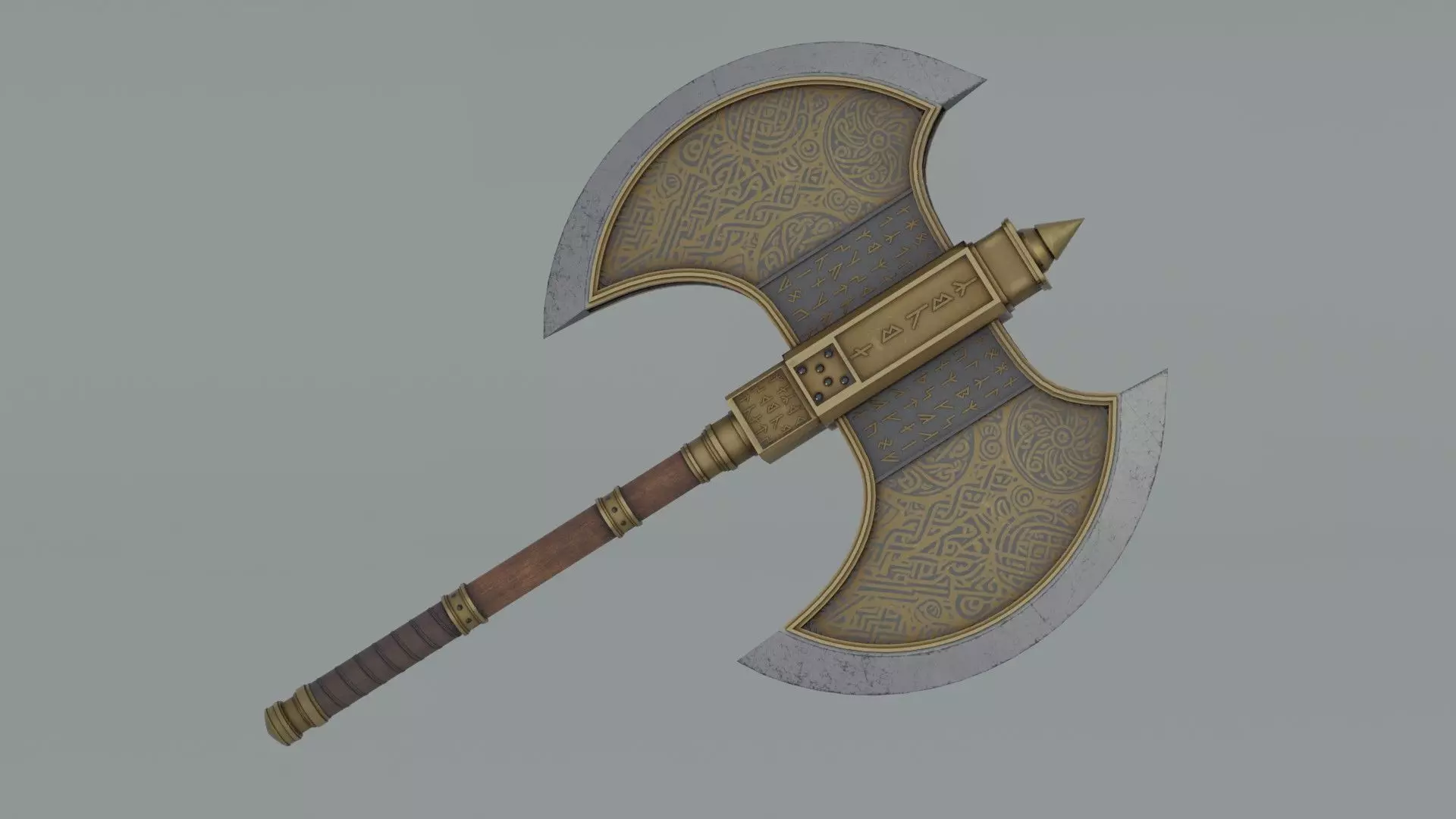 Medieval axe with runes 3D model_0