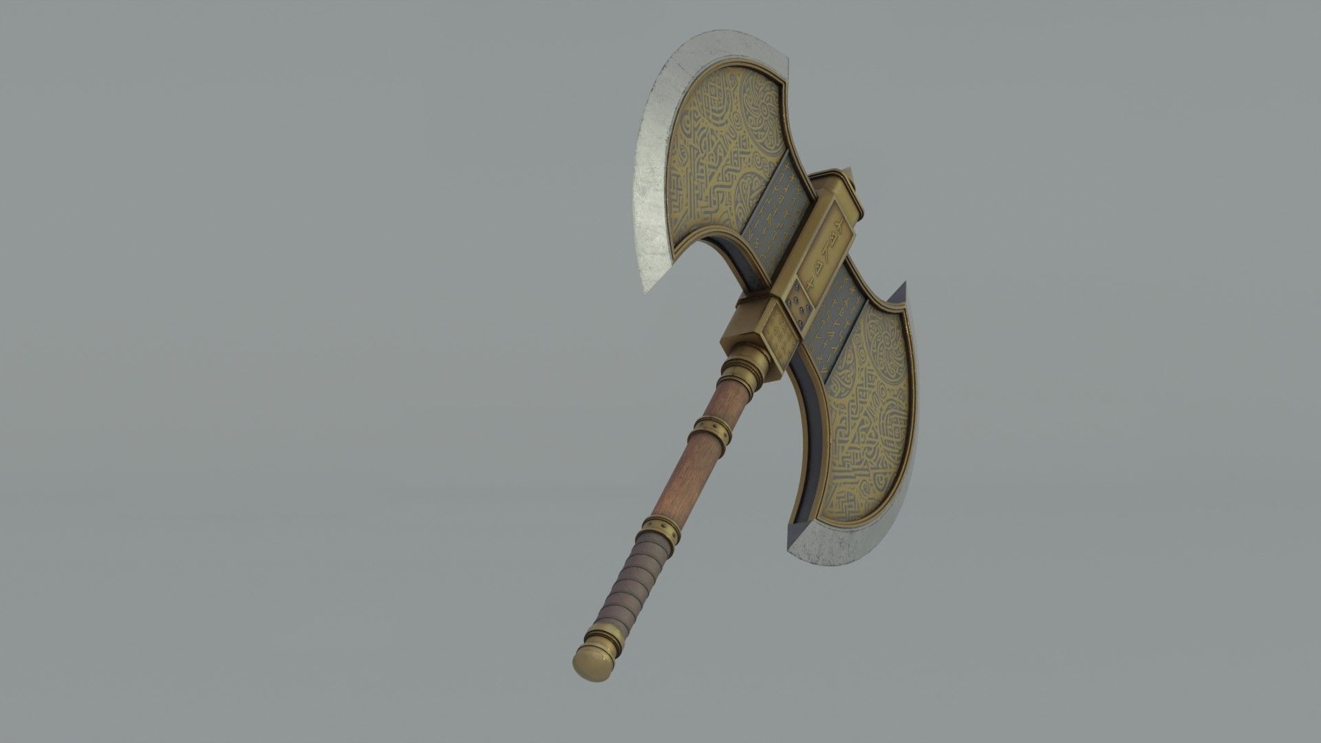 Medieval axe with runes 3D model_3