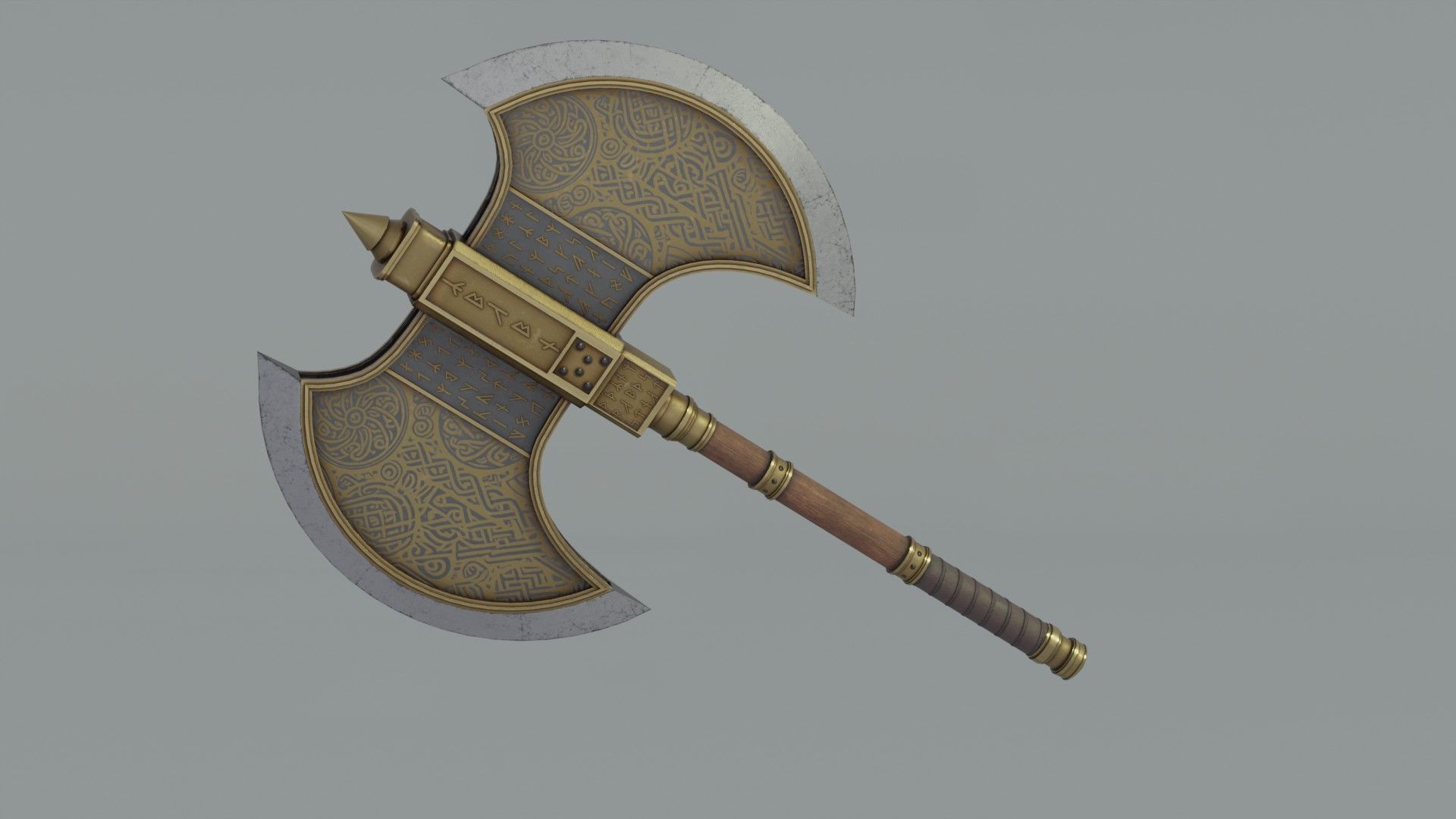 Medieval axe with runes 3D model_2