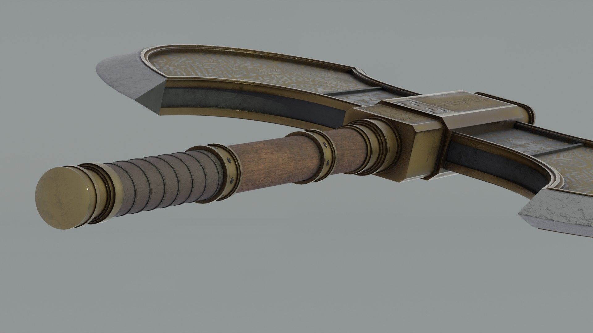 Medieval axe with runes 3D model_5
