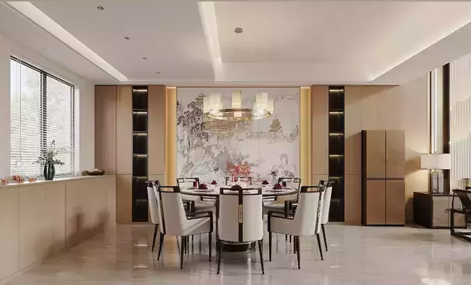 chinese  villa interior scenes 3D model