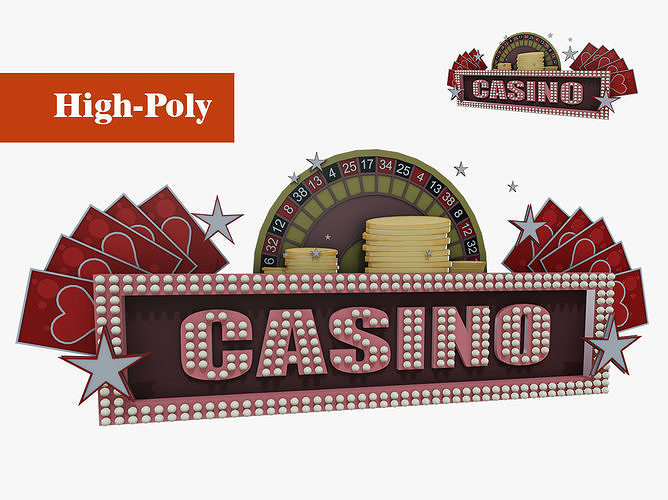 casino signboard sign las vegas high-poly textured  3D model