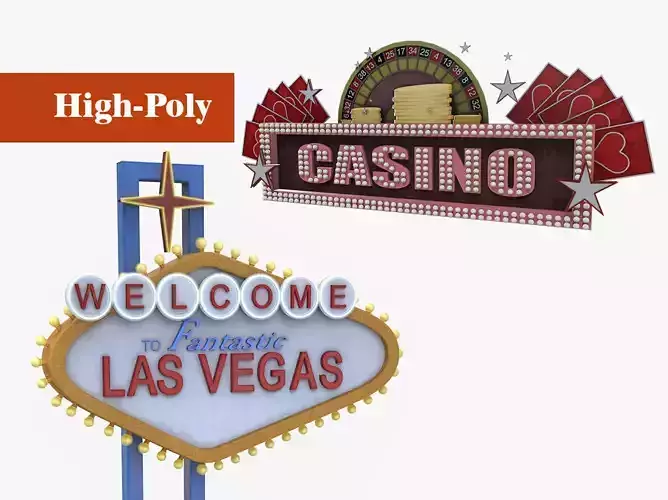 sign las vegas casino signboard high-poly textured 3D Model Collection