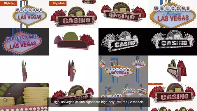 sign las vegas casino signboard high-poly textured