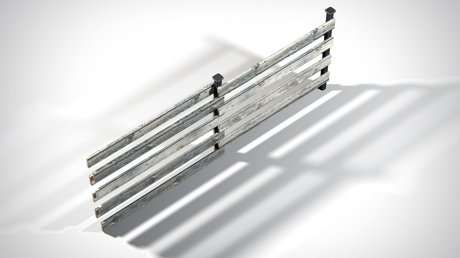 Wooden Planks Fence PBR Low-poly 3D model_7