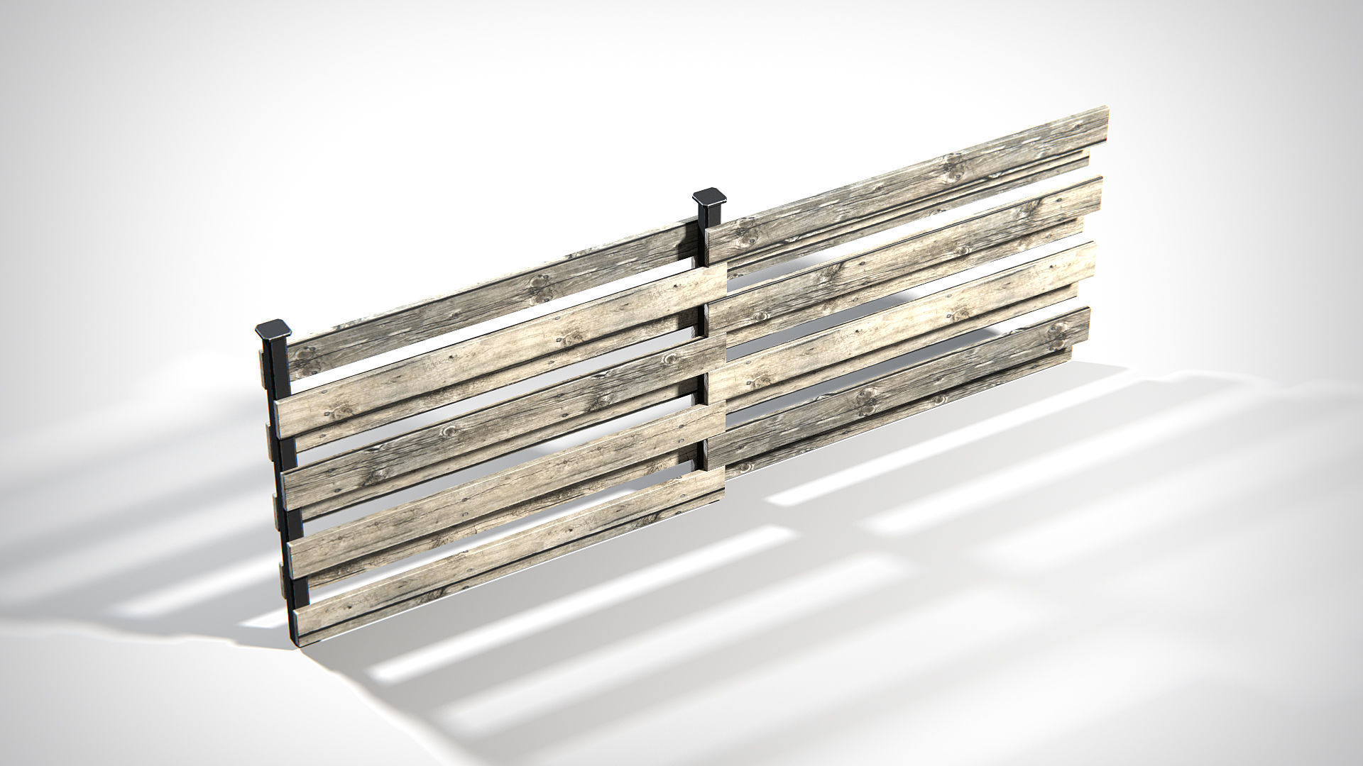 Wooden Planks Fence PBR Low-poly 3D model_1