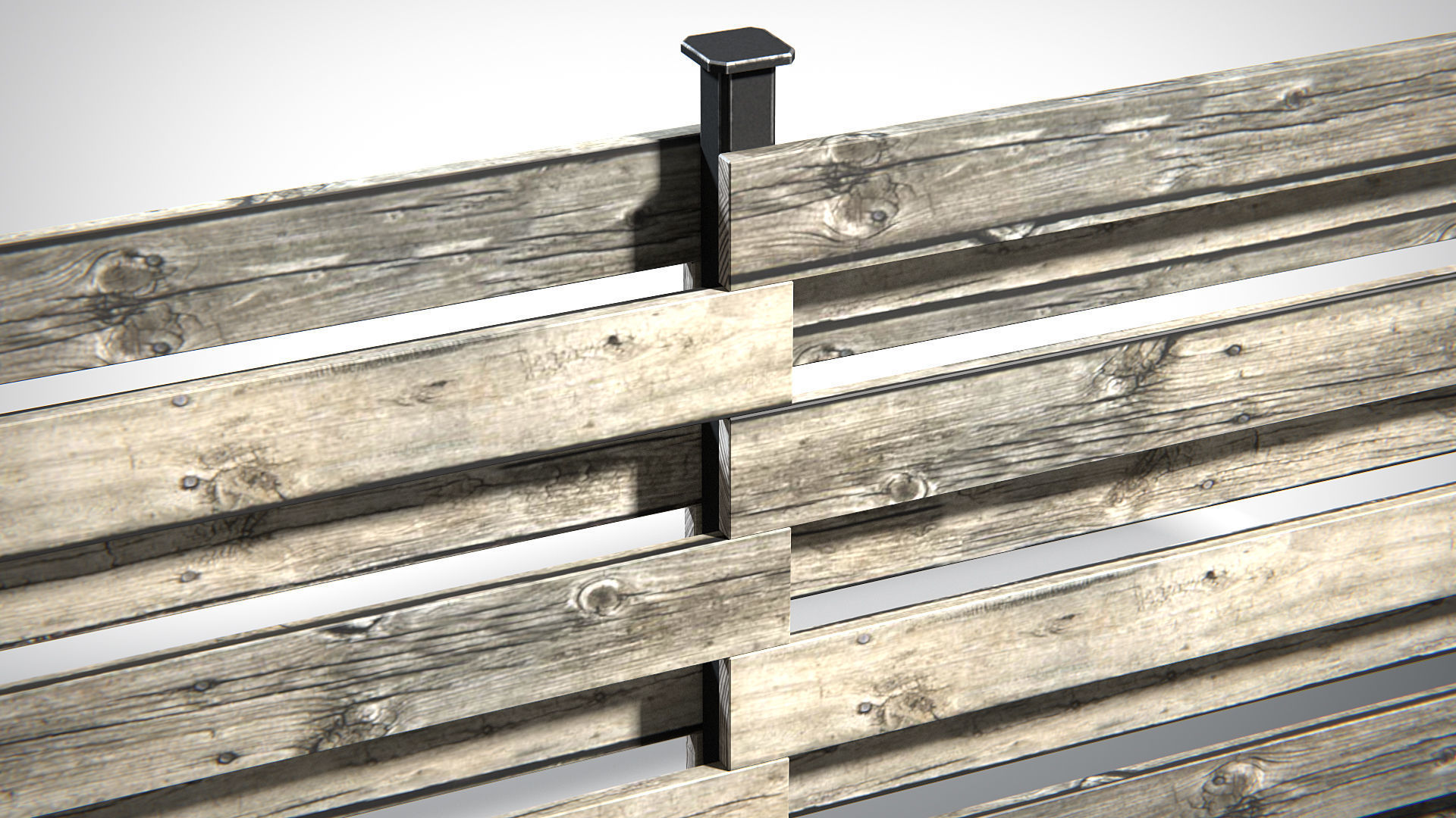 Wooden Planks Fence PBR Low-poly 3D model_6