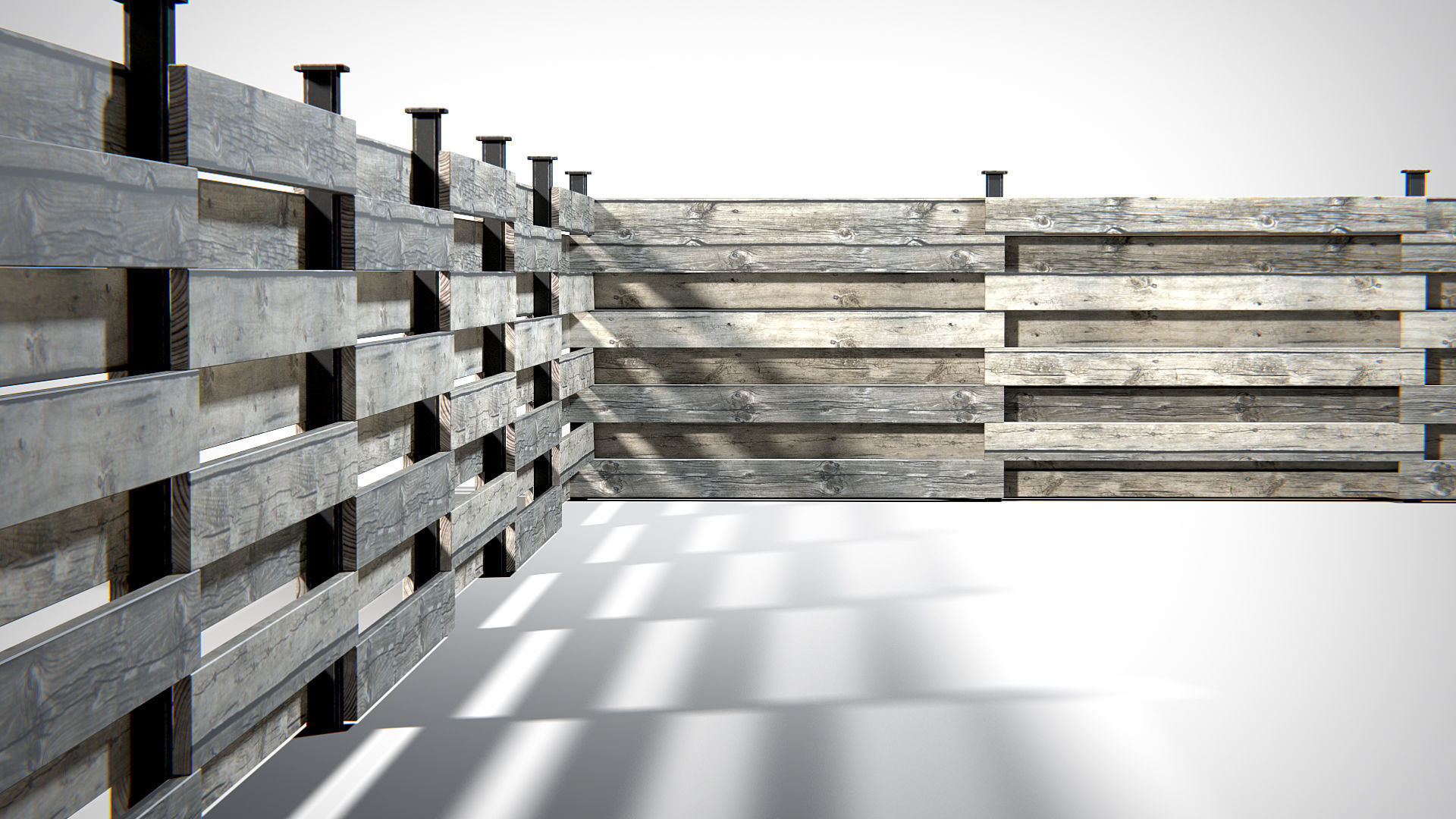 Wooden Planks Fence PBR Low-poly 3D model_10