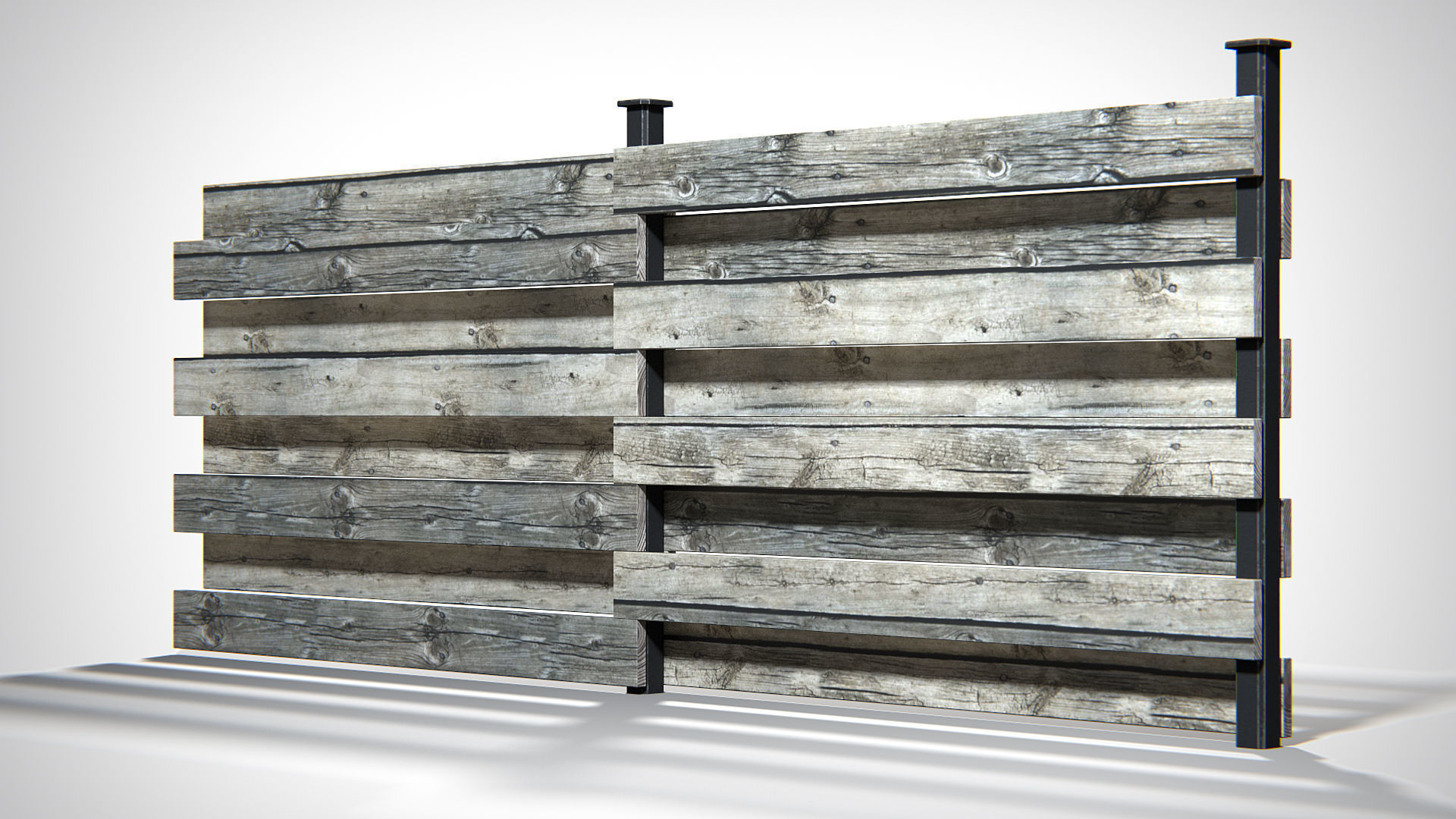 Wooden Planks Fence PBR Low-poly 3D model_4