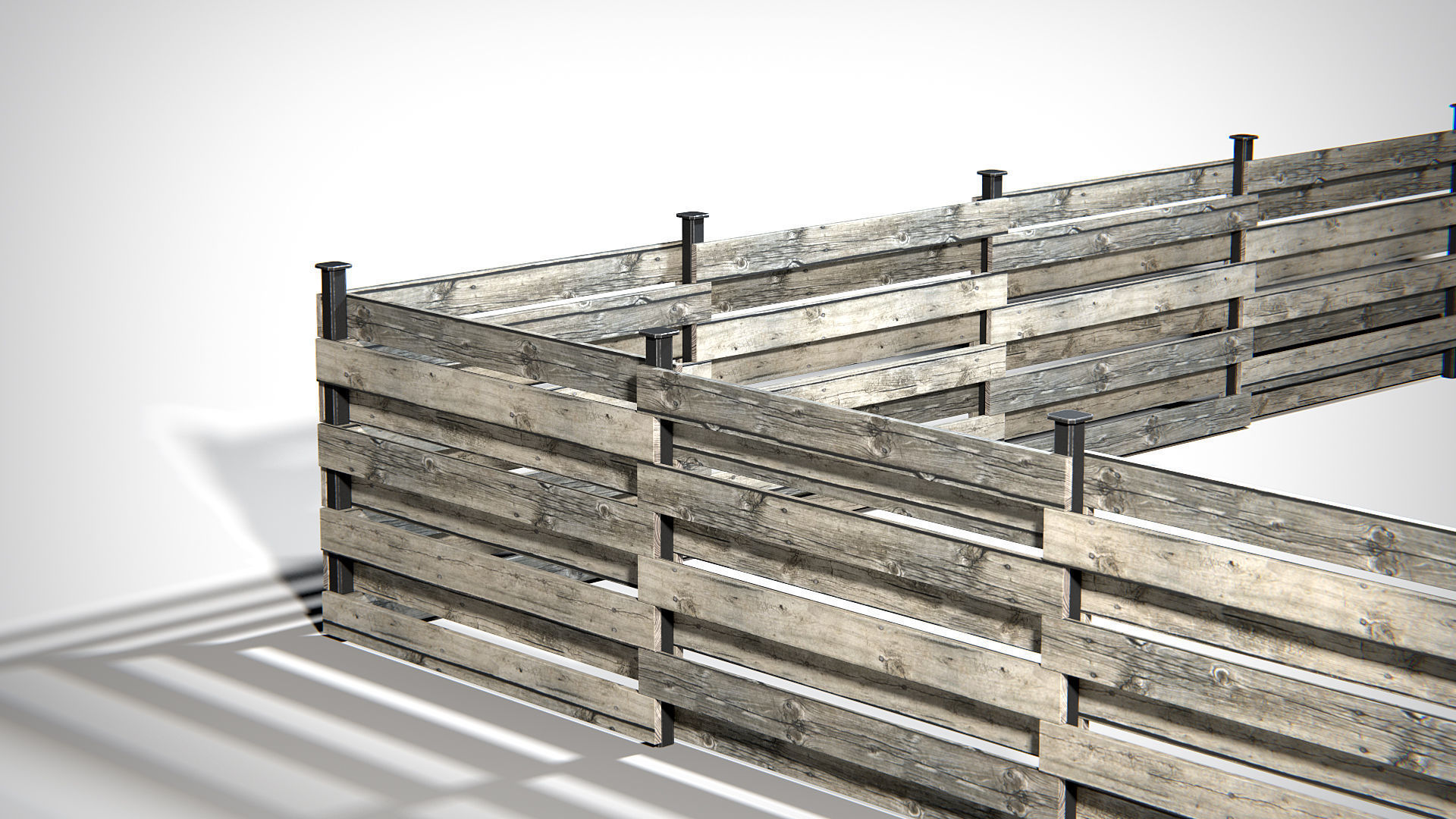Wooden Planks Fence PBR Low-poly 3D model_9