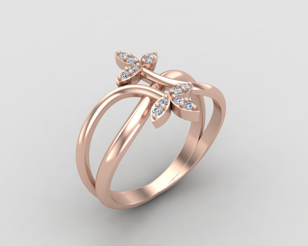 Minimal Flower diamond ring 149-MW 3D print model_3