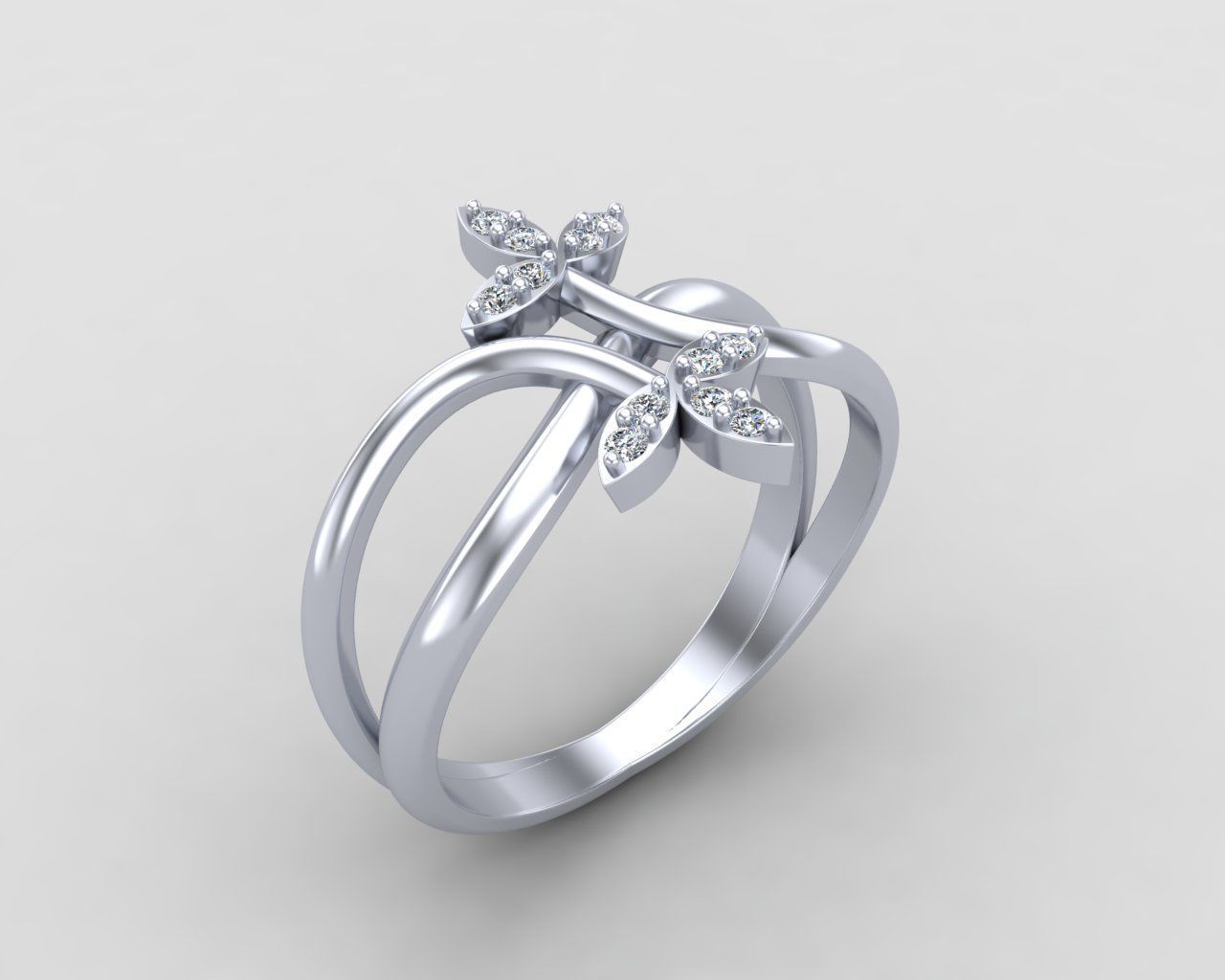 Minimal Flower diamond ring 149-MW 3D print model_14
