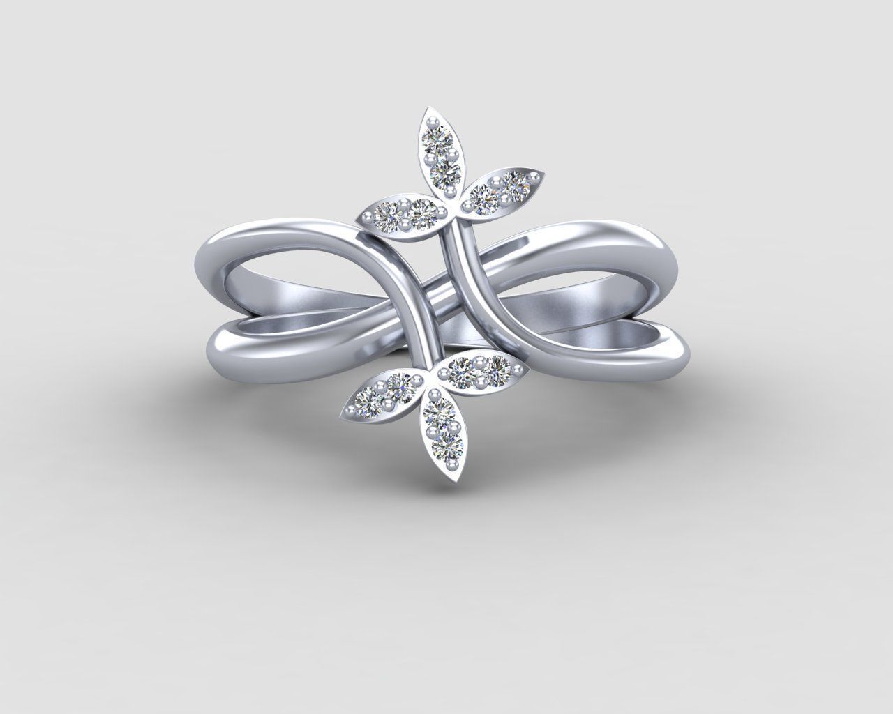 Minimal Flower diamond ring 149-MW 3D print model_18