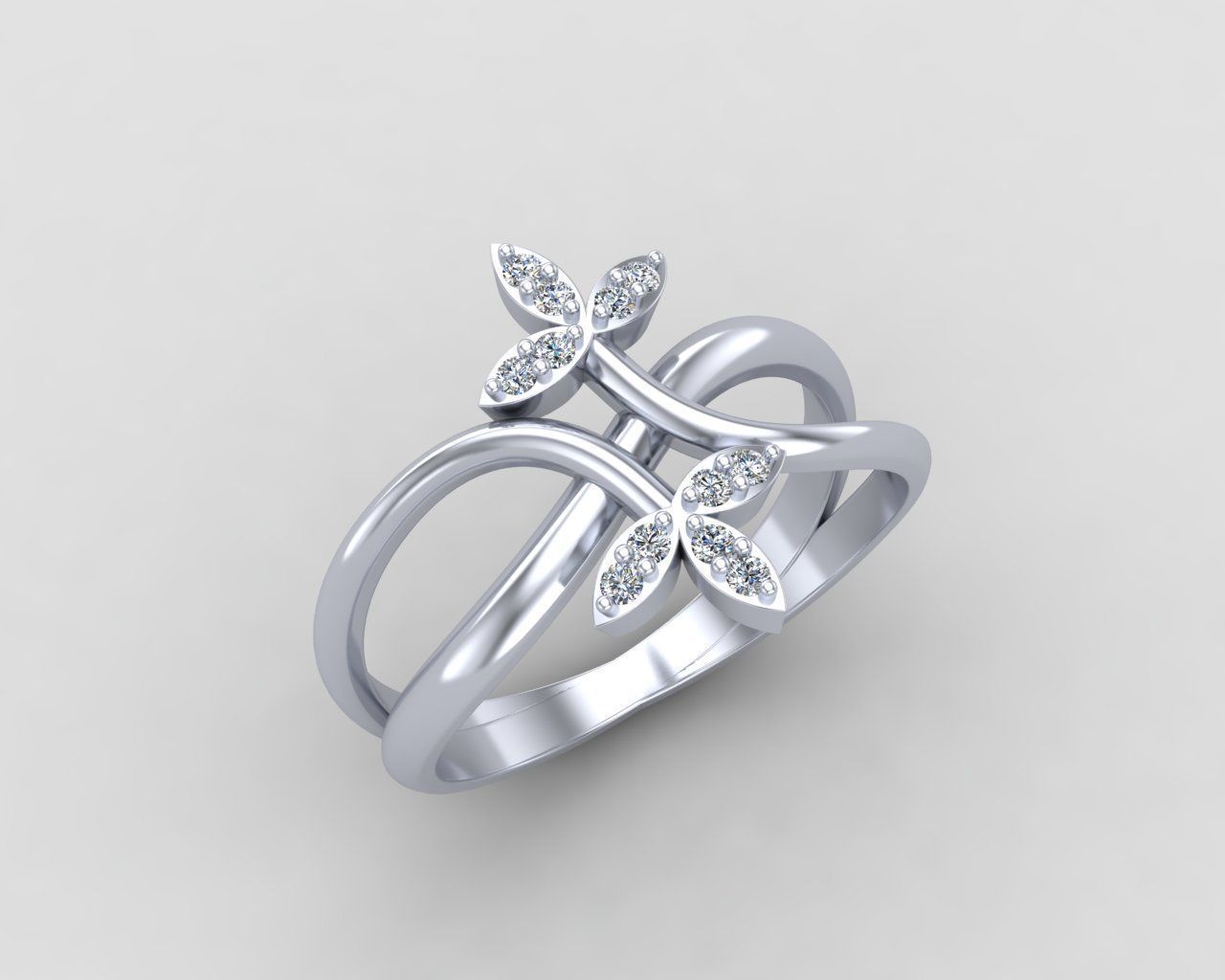 Minimal Flower diamond ring 149-MW 3D print model_16