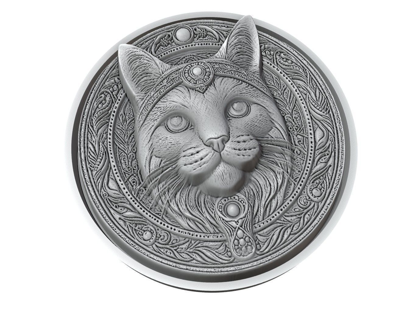 Cat Animal Medallion 3D print model_3