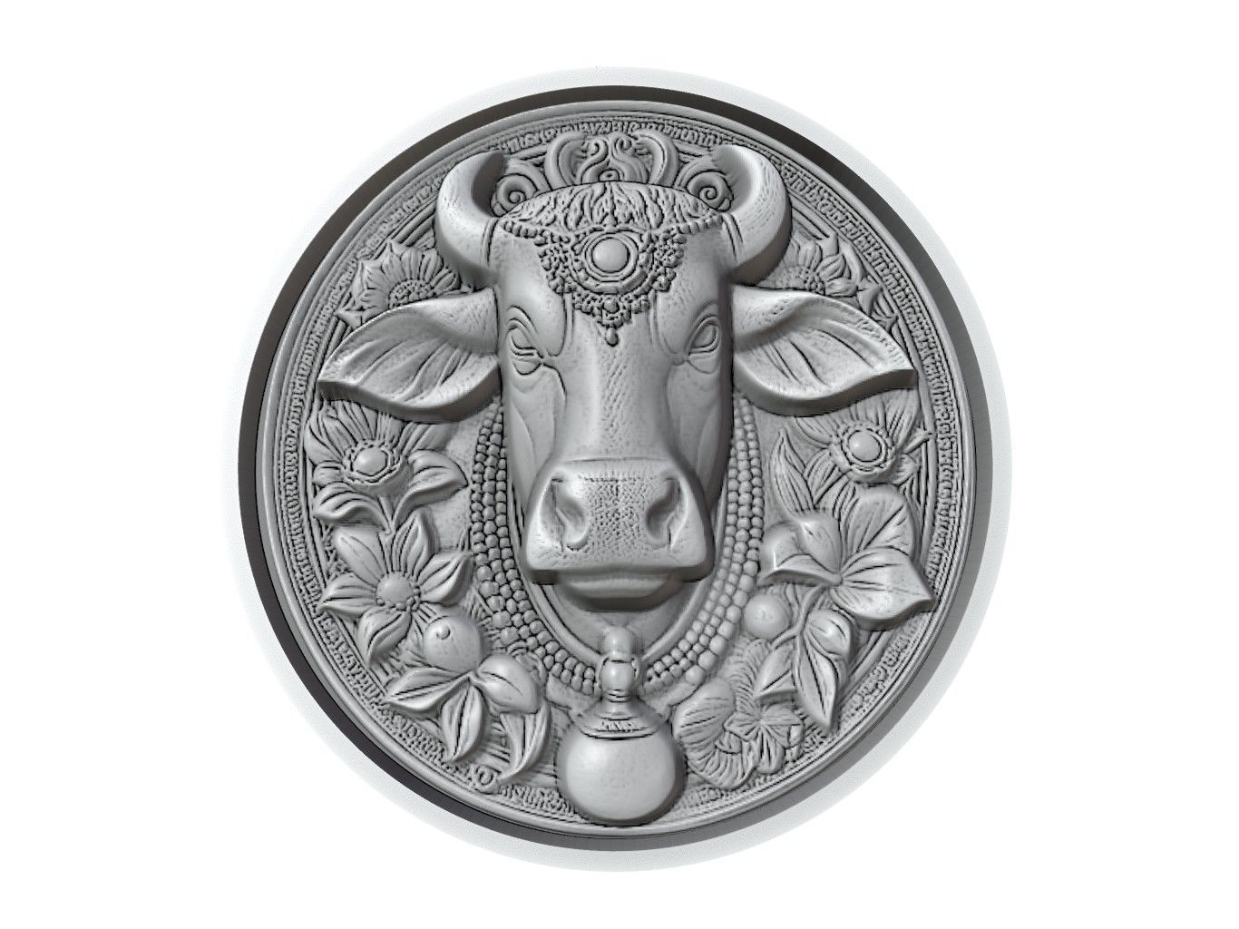 Cow Animal Medallion 3D print model_2