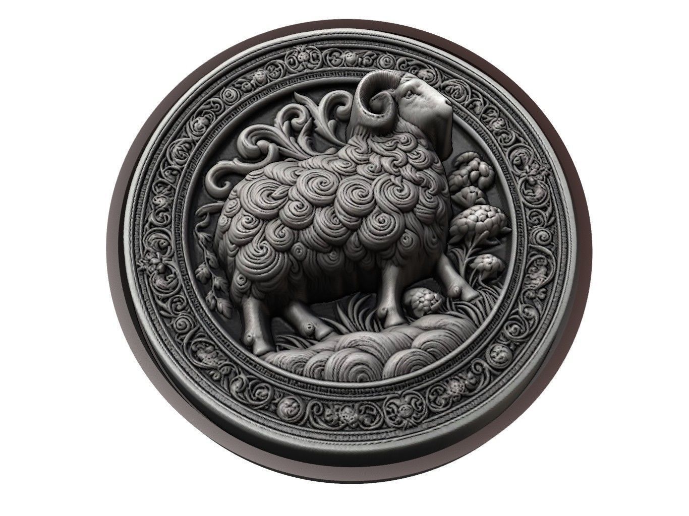 Sheep Animal Medallion 3D print model_1