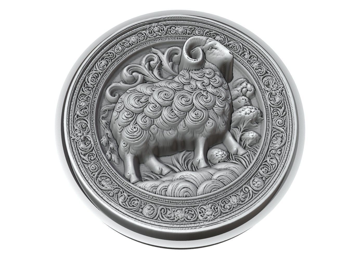 Sheep Animal Medallion 3D print model_3