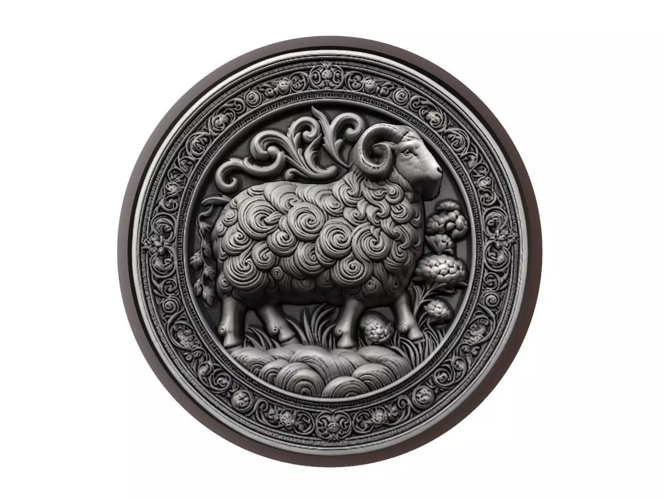 Sheep Animal Medallion 3D print model_0