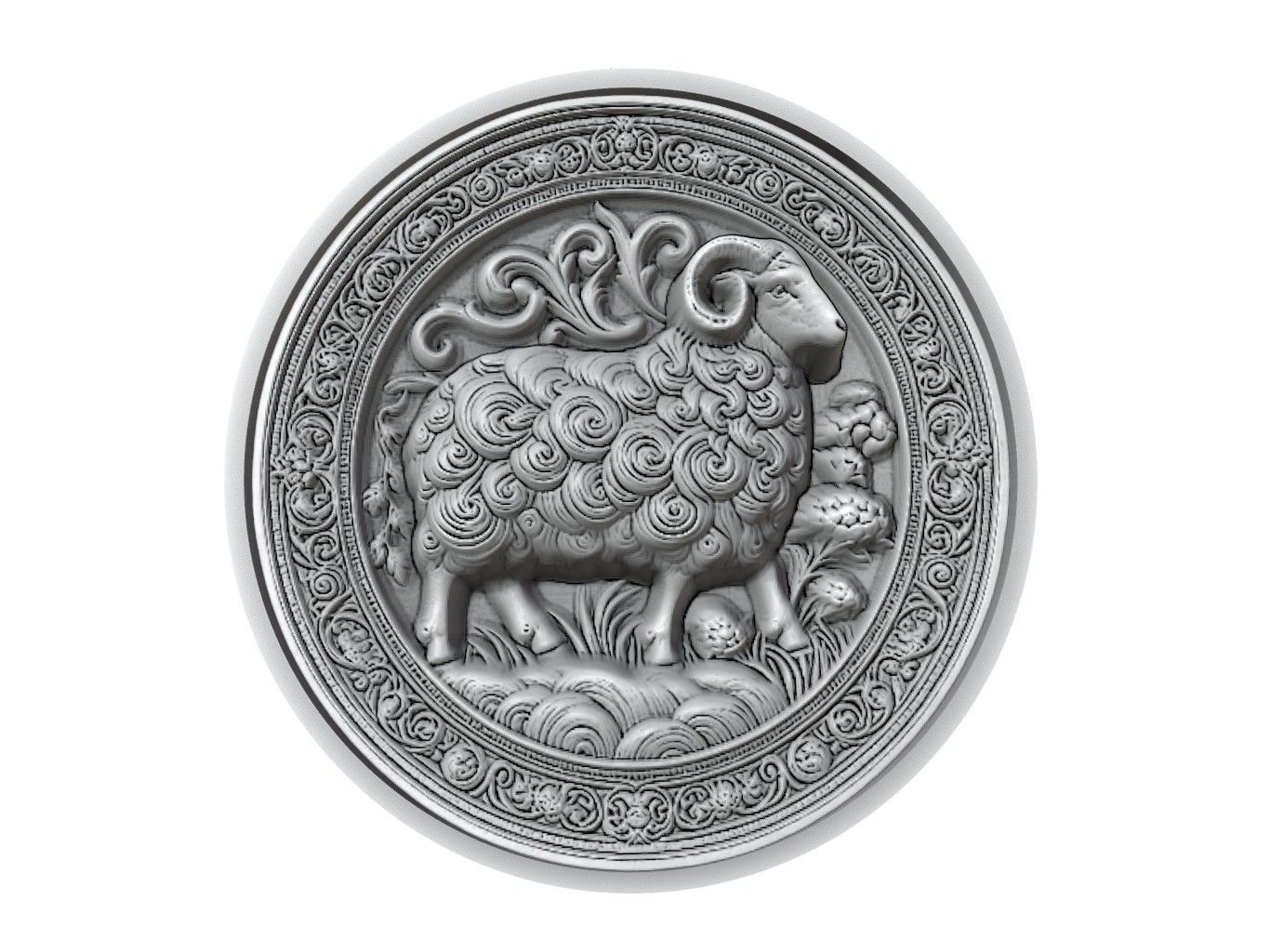 Sheep Animal Medallion 3D print model_2
