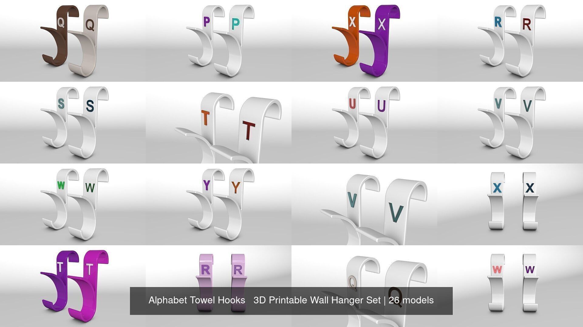 Alphabet Wall Hooks 3D Printable Towel Hanger Set  3D Model Collection_14