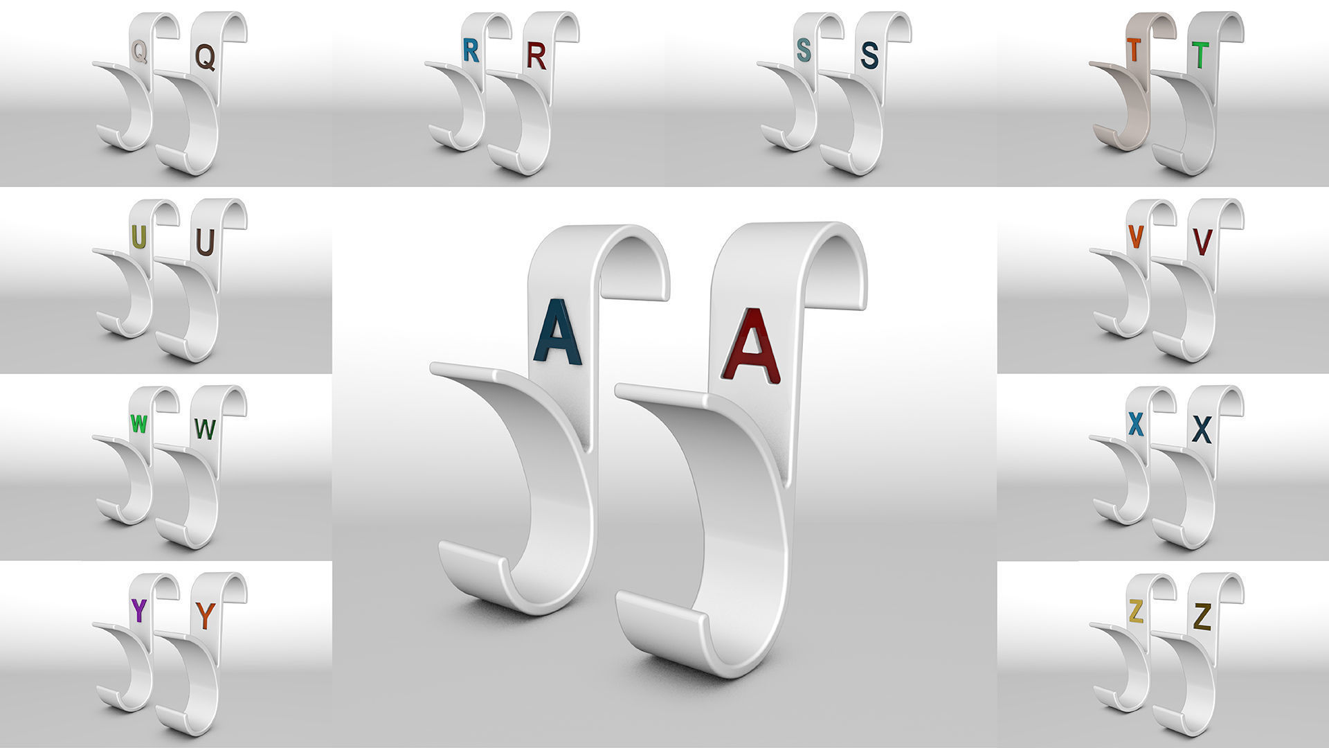 Alphabet Wall Hooks 3D Printable Towel Hanger Set  3D Model Collection_8