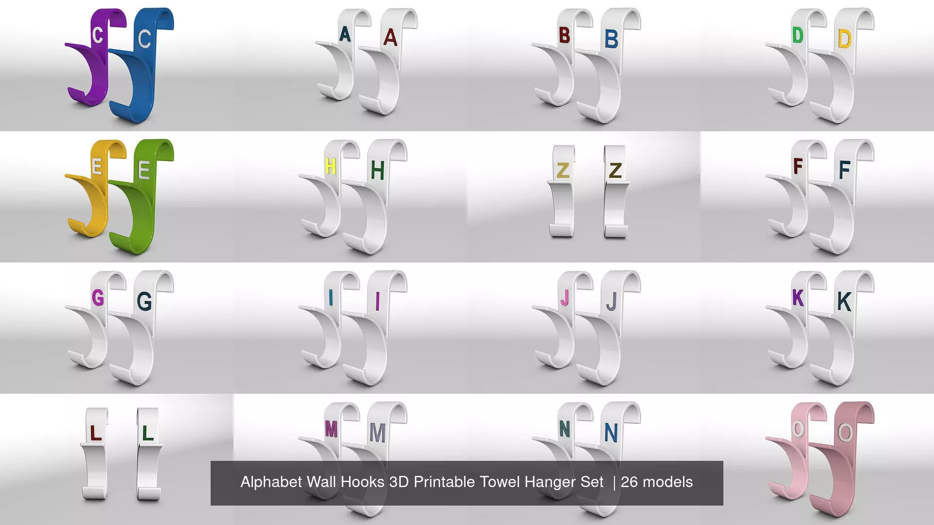 Alphabet Wall Hooks 3D Printable Towel Hanger Set  3D Model Collection_2