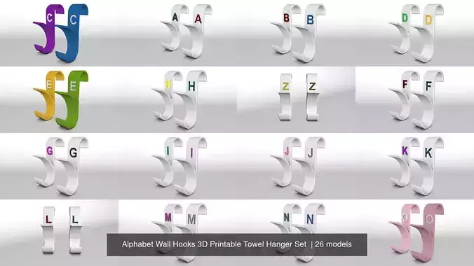  Alphabet Wall Hooks 3D Printable Towel Hanger Set 