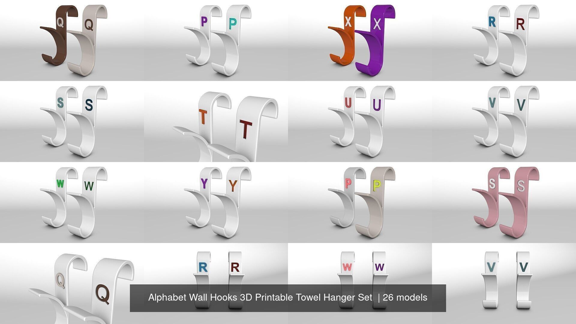 Alphabet Wall Hooks 3D Printable Towel Hanger Set  3D Model Collection_4