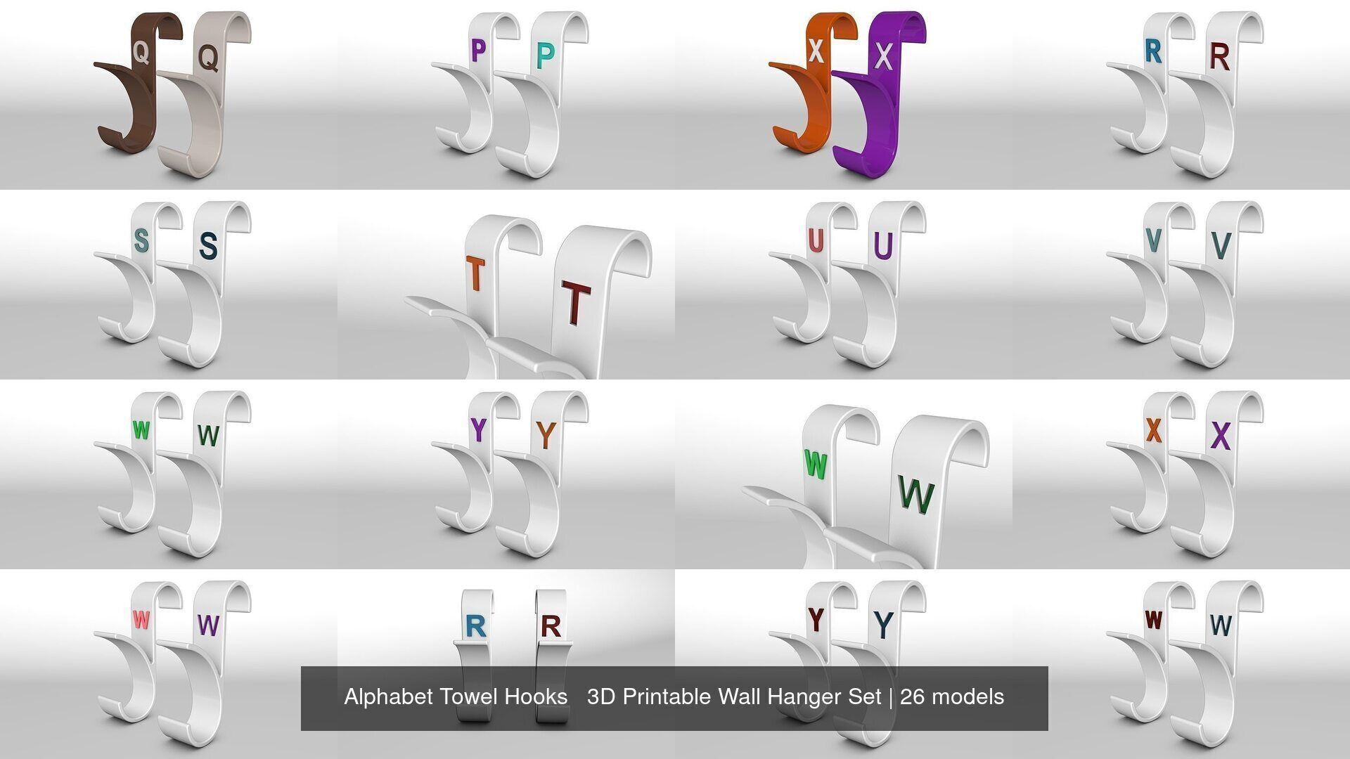 Alphabet Wall Hooks 3D Printable Towel Hanger Set  3D Model Collection_13