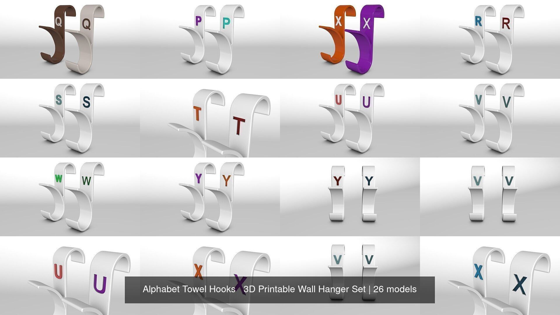 Alphabet Wall Hooks 3D Printable Towel Hanger Set  3D Model Collection_6