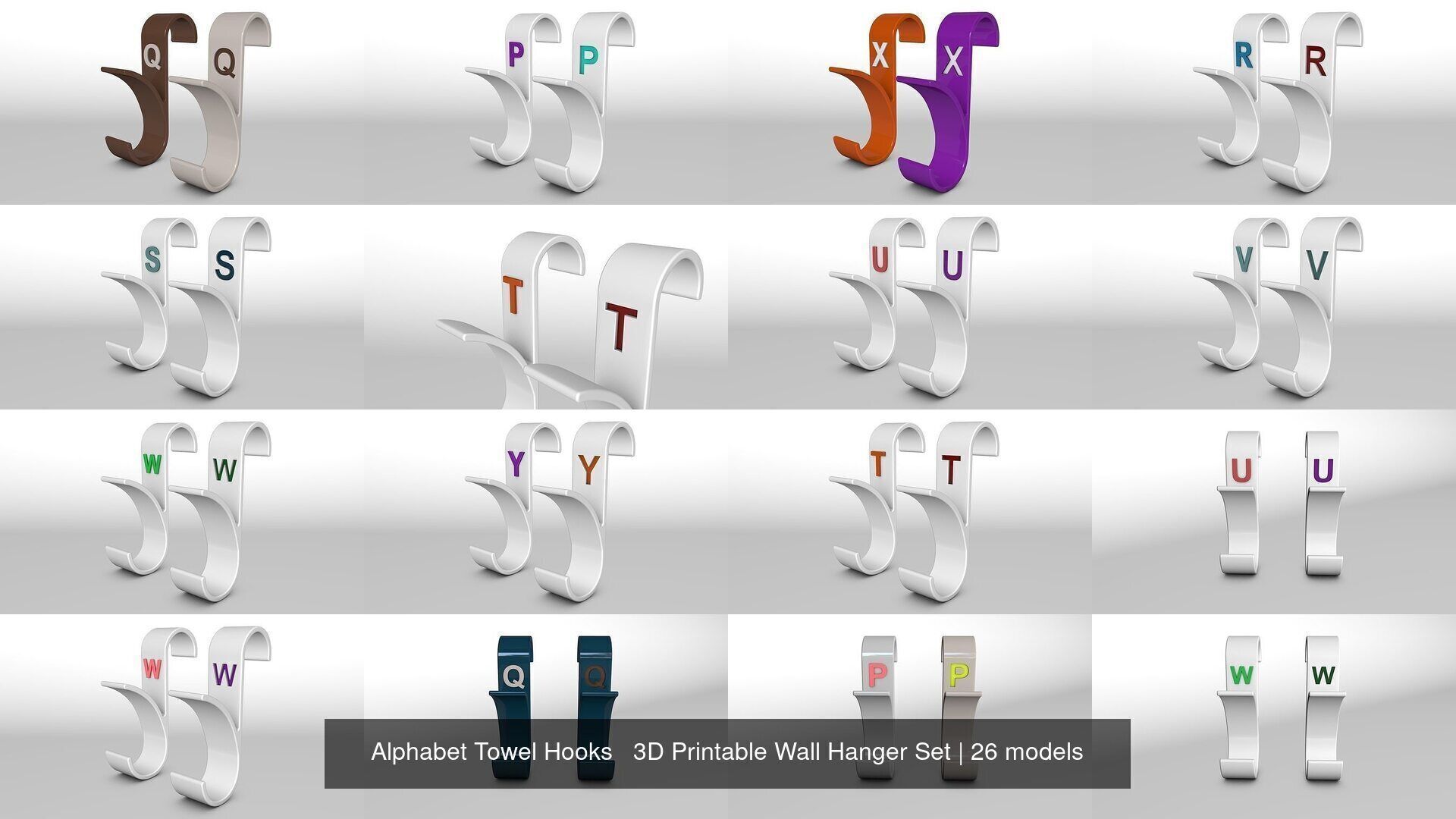 Alphabet Wall Hooks 3D Printable Towel Hanger Set  3D Model Collection_10