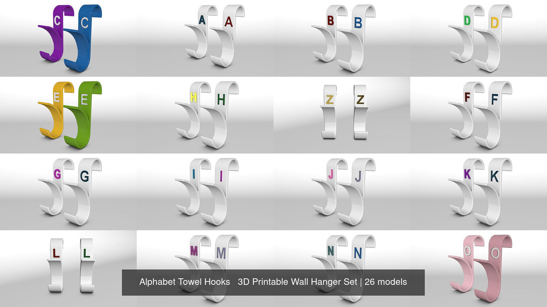 Alphabet Wall Hooks 3D Printable Towel Hanger Set  3D Model Collection_3