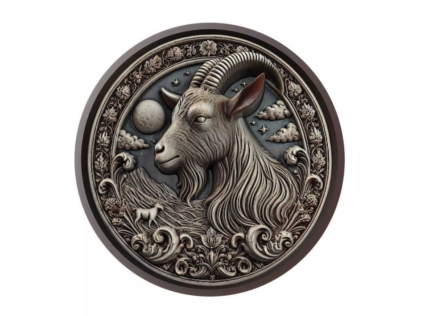 Goat Animal Medallion 3D print model_0