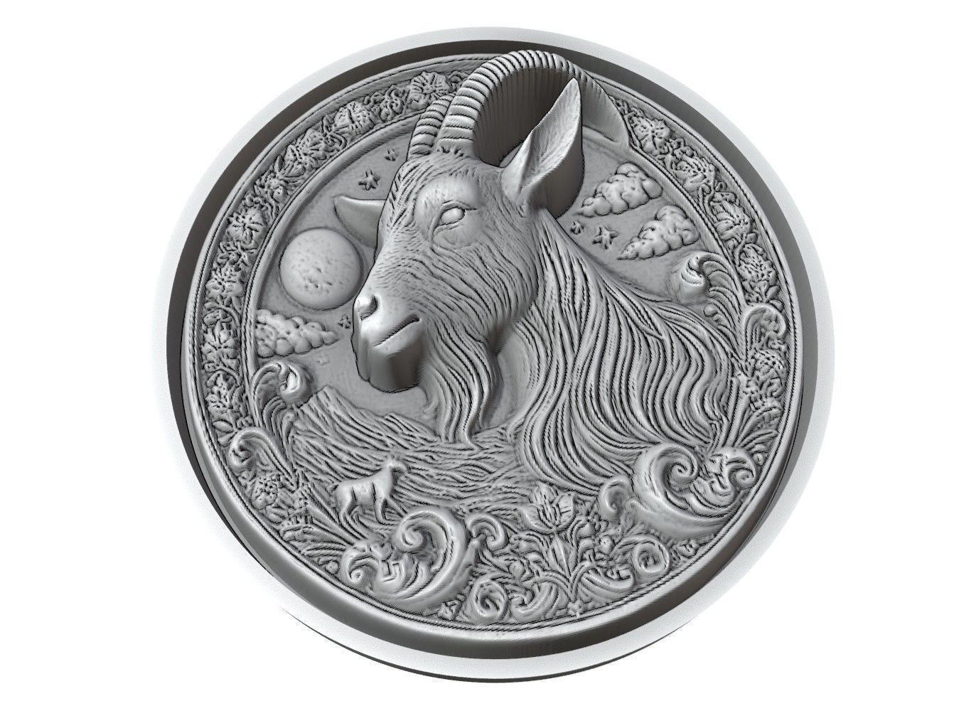 Goat Animal Medallion 3D print model_3