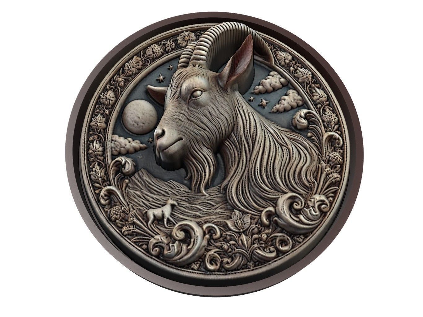 Goat Animal Medallion 3D print model_1