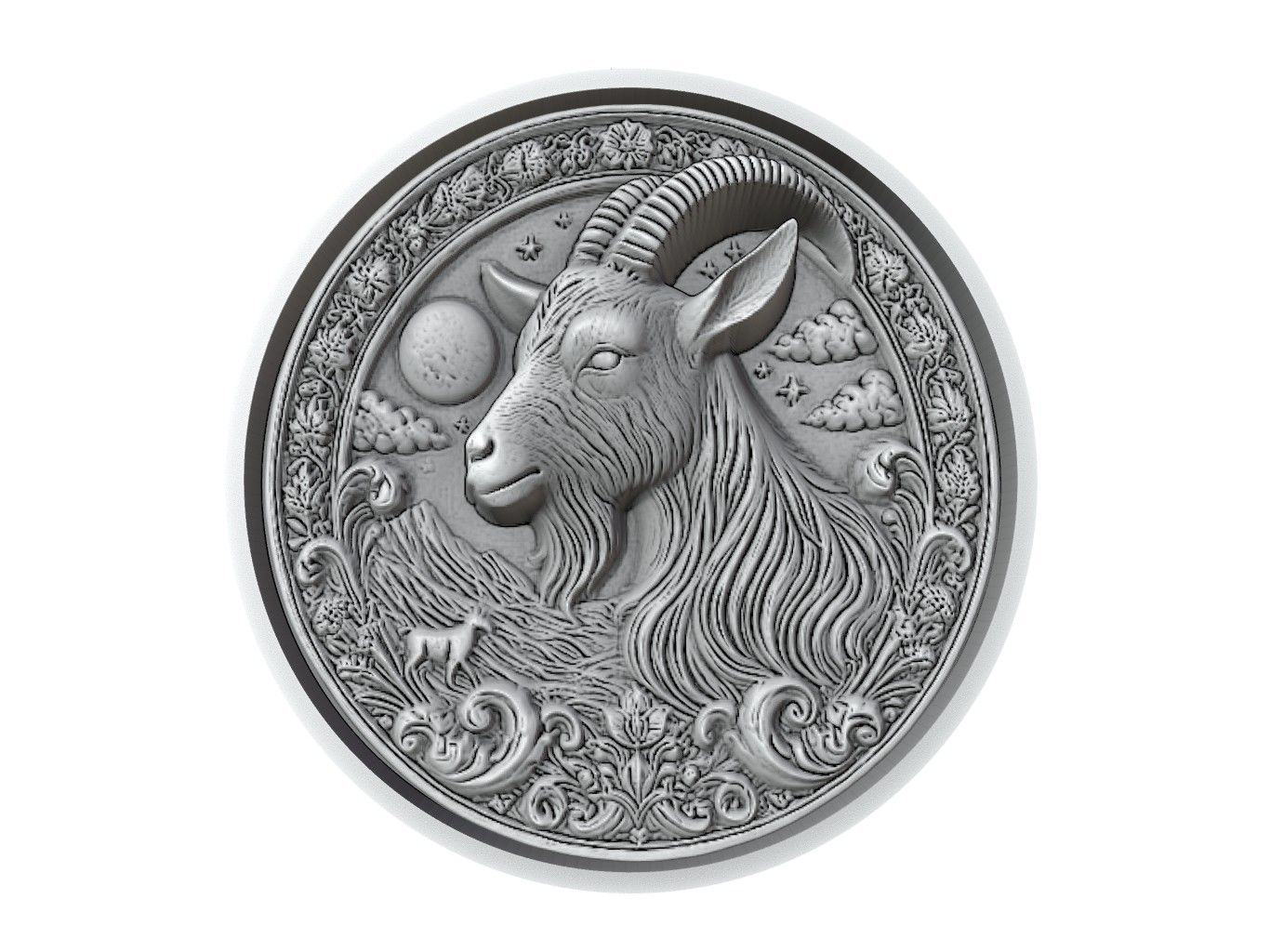 Goat Animal Medallion 3D print model_2