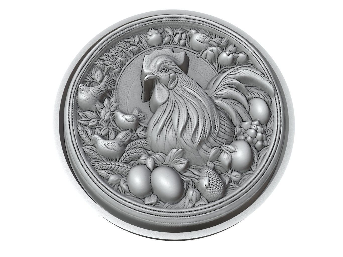Chicken Animal Medallion 3D print model_3